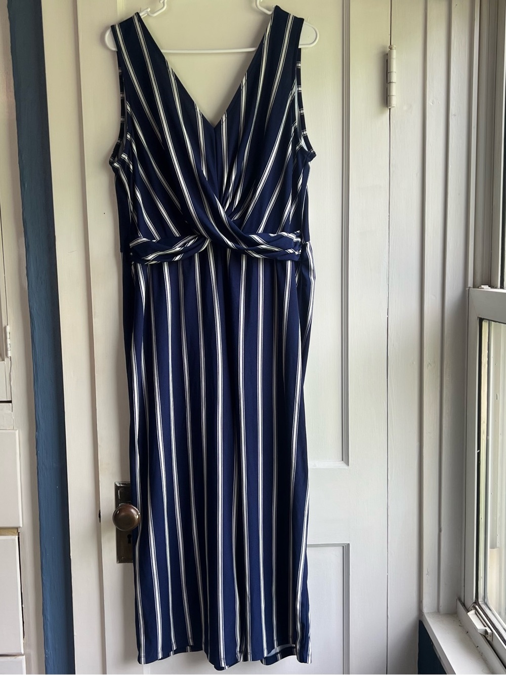 Candie's Navy and White Striped Sleeveless Jumpsuit